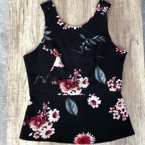 Black Dynamite blouse floral with criss-cross back size L
